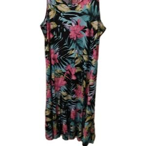 Attitudes by Renee Tropical Como Jersey Tank Long Ruffle Dress 2X A353267‎
